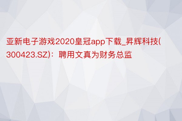 亚新电子游戏2020皇冠app下载_昇辉科技(300423.SZ)：聘用文真为财务总监